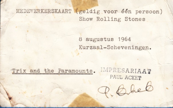 240729 Medewerkerskaart Trix and the Paramounts Rolling Stones Scheveningen